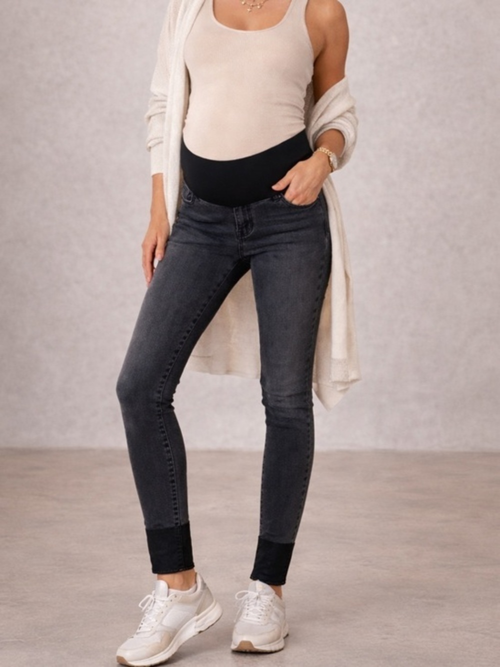 Frame Denim Burton Blvd Gray Maternity Skinny Jeans Stretch Panel Black Wash